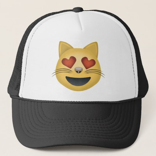 ハート形の目Emojiが付いている微笑猫の顔 キャップ (正面)