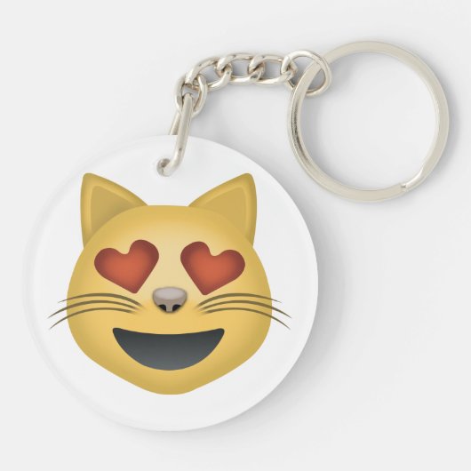 ハート形の目Emojiが付いている微笑猫の顔 キーホルダー (裏面)