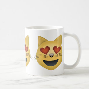 ハート形の目Emojiが付いている微笑猫の顔 コーヒーマグカップ