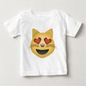 ハート形の目Emojiが付いている微笑猫の顔 ベビーTシャツ (正面)