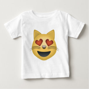 ハート形の目Emojiが付いている微笑猫の顔 ベビーTシャツ