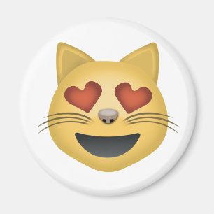 ハート形の目Emojiが付いている微笑猫の顔 マグネット