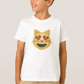 ハート形の目Emojiが付いている微笑猫の顔 Tシャツ (正面)