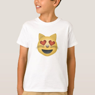 ハート形の目Emojiが付いている微笑猫の顔 Tシャツ