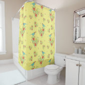 ハート形の花のシダの葉のデイジーのパターン(の模様が)あるな鳥 シャワーカーテン (インサイチュ)