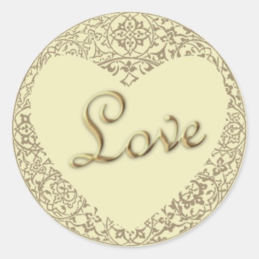 ハート形の装飾淡い色のクリーム「愛」ステッカー ラウンドシール (正面)