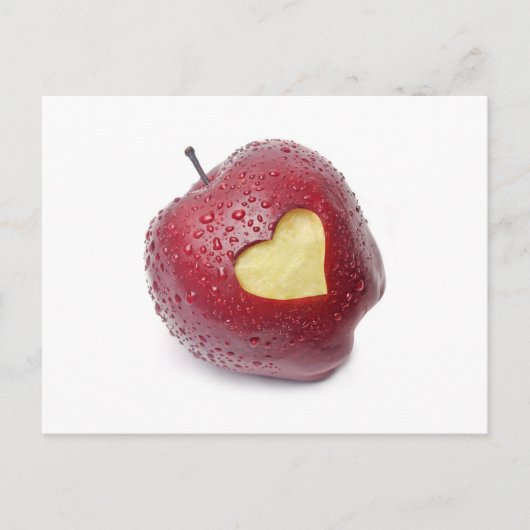 ハート形の記号を用いる新しく赤いりんご ポストカード (正面)