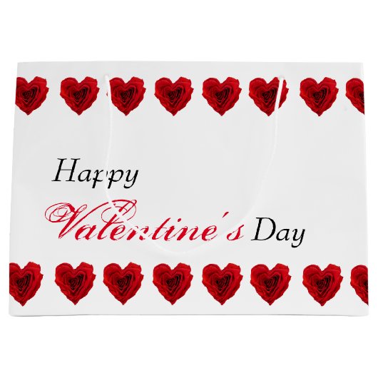 ハート形の赤いバラのバレンタインデー ラージペーパーバッグ (正面)