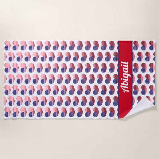 ハート形アメリカ国旗/パーソナライズされたビーチタオル ビーチタオル (正面)