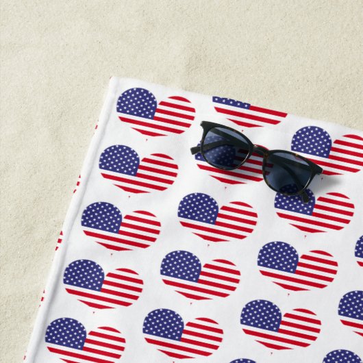 ハート形アメリカ国旗/パーソナライズされたビーチタオル ビーチタオル (インサイチュ)