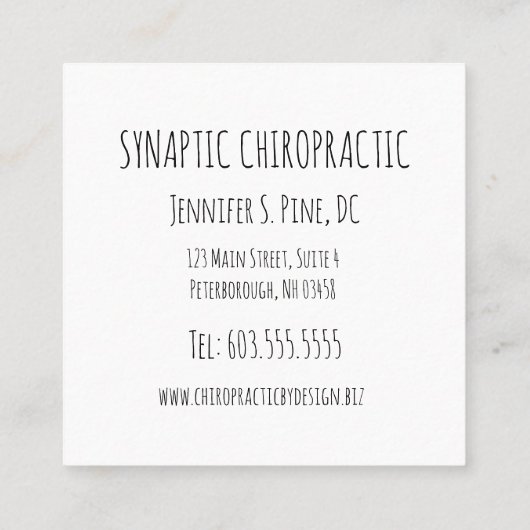 ハート形カイロプラクティック語照合 スクエア名刺 (裏面)