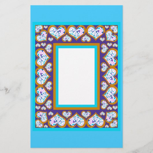 ハート形ダイヤモンド金ゴールドアクア縁ど文具 便箋 (正面)