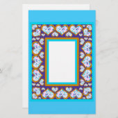 ハート形ダイヤモンド金ゴールドアクア縁ど文具 便箋 (正面/裏面)