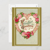 ハート形ビクトリアンのバレンタインリース シーズンポストカード (正面/裏面)