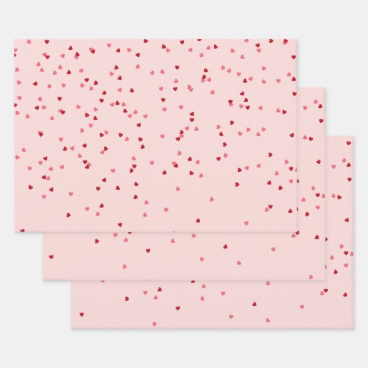 ハート形ピンクと赤いハート ラッピングペーパーシート (セット)