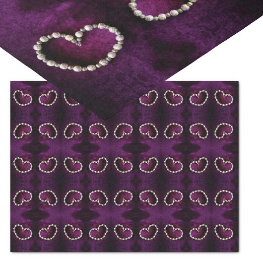 ハート形ヴィンテージ紫色のビーズのストランド 薄葉紙