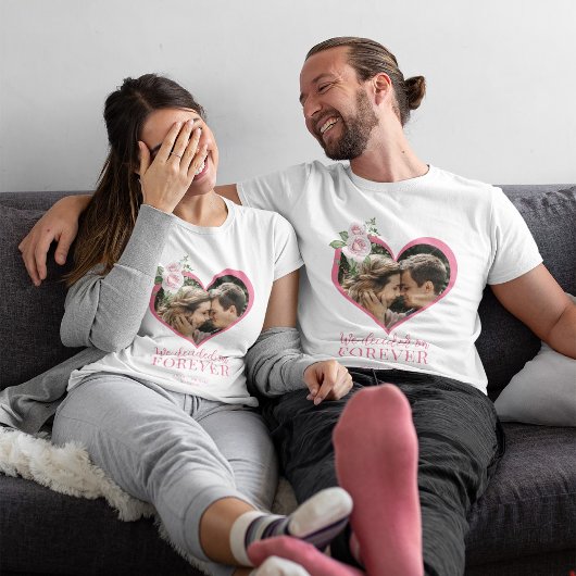 ハート形状写真シックフローラ婚約 Tシャツ