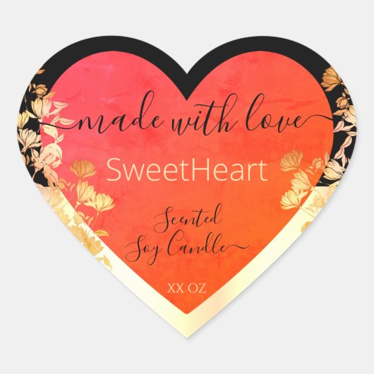 ハート形状製品パッケージラベルオレンジ&金ゴールド ハートシール (正面)