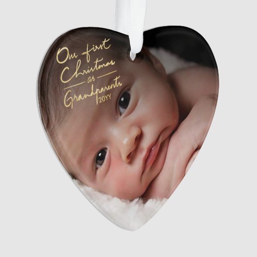 ハート形祖父母として私達の初めてのクリスマス オーナメント (正面)