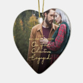 ハート形私達の第1クリスマスの婚約したな金ゴールドの写真 セラミックオーナメント (左)