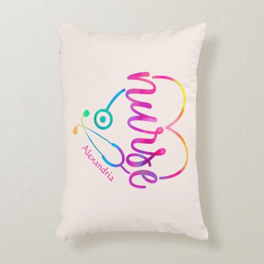 ハート形聴診器を持つ「ナース」 アクセントクッション (正面(垂直))