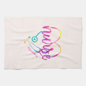 ハート形聴診器を持つ「ナース」 キッチンタオル (横)