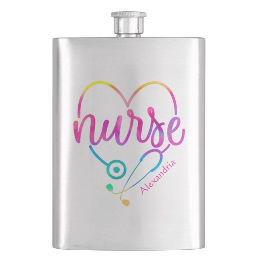 ハート形聴診器を持つ「ナース」 フラスク (正面)