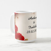 ハート形赤フローラ枠 コーヒーマグカップ (正面左)