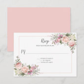 ハート形 ローズ ピンク フレーム 花模様 出欠カード (正面/裏面)