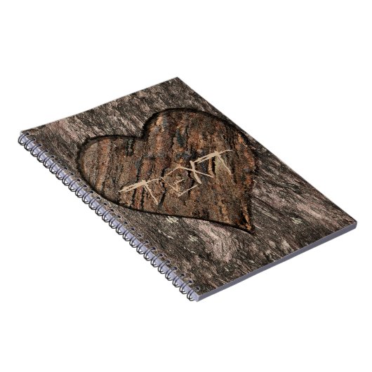 ハート彫りの木の幹の樹皮の仕素朴事 ノートブック (右側)