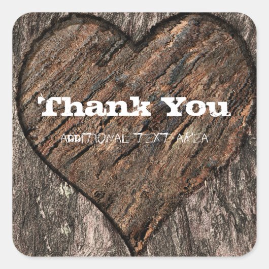 ハート彫り樹幹バーク素朴結婚式の引き出物 スクエアシール (正面)