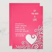 ハート彫刻バレンタインデー招待状 招待状 (正面/裏面)