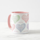 ハート彼は私を愛し、彼は私を愛していないタイポグラフィ マグカップ (正面左)