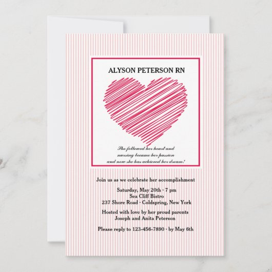 ハート後を追看護学校の卒業招待状 招待状 (正面)