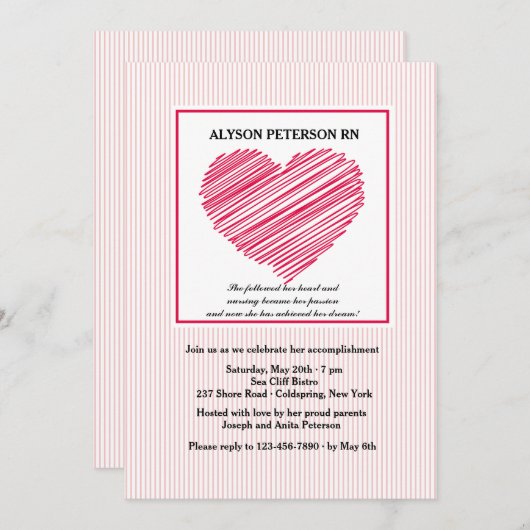 ハート後を追看護学校の卒業招待状 招待状 (正面/裏面)