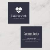 ハート心電図波フィットネスパーソナルトレーナー暗 スクエア名刺 (正面/裏面)