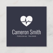 ハート心電図波フィットネスパーソナルトレーナー暗 スクエア名刺 (正面)