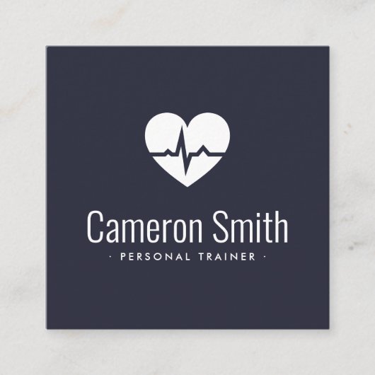 ハート心電図波フィットネスパーソナルトレーナー暗 スクエア名刺 (正面)