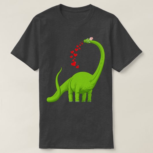 ハート恐竜ブラチオサウルスかわいいバレンタインの日 Tシャツ (デザイン正面)