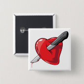 ハート愛の赤いハートのナイフ 缶バッジ (正面&裏面)