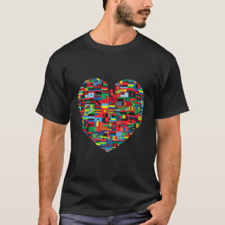 ハート愛国主義世界各国国旗 Tシャツ