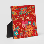 ハート感動的フローラかわいらし赤 フォトプラーク (正面)