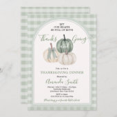 ハート感謝していは与えSage Green Dinner 招待状 (正面/裏面)