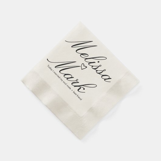 ハート手描き引用文モノグラム結婚ズ 縁ありカクテルナプキン (角)