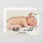 ハート手書きハローワールド誕生のお知らせ ポストカード (正面/裏面)