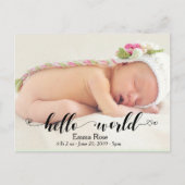 ハート手書きハローワールド誕生のお知らせ ポストカード (正面)