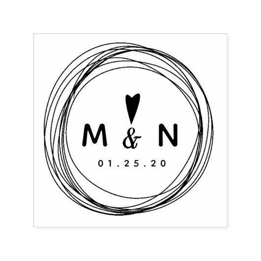 ハート手書きリングや輪円形ハートカップル名 セルフインキングスタンプ (デザイン)