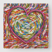 ハート抽象芸術スワール振りかけるアートラブ スクエア壁時計 (正面)