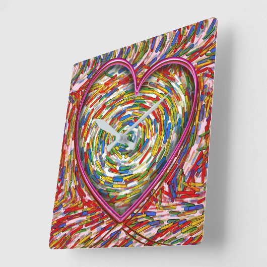 ハート抽象芸術スワール振りかけるアートラブ スクエア壁時計 (傾斜)