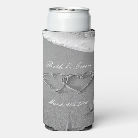 ハート描のビーチとカスタムウェディング スリム缶クーラー (Seltzer裏面)